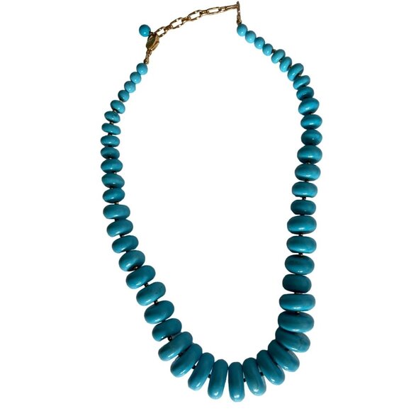 Vtg Lee Sands 18" necklace teal dyed magnesite disks detailed beads chain - Picture 1 of 13